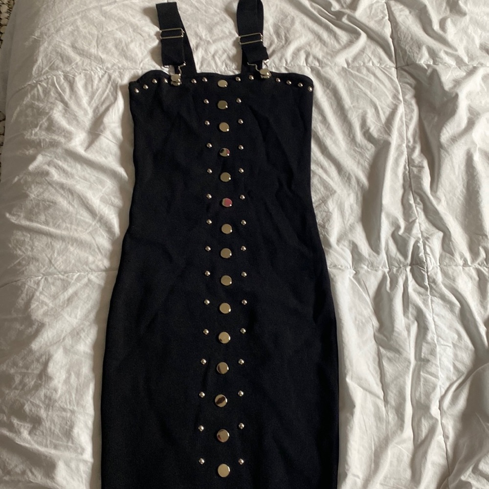 Black boutique overall style dress with silver detailing! Size: small